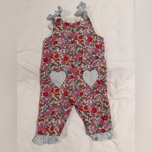 Baby Boden Floral Overalls - Pink, Red, Green 6-9 months